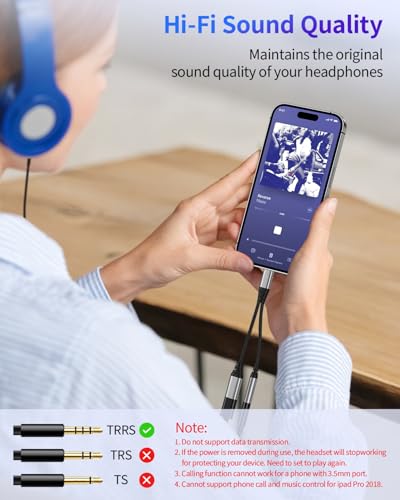 USB C to 3.5mm Jack Headphones and Charger Adapter, 2 in 1 USB C Splitter Aux Adapter with PD 60W Fast Charging Cable, Compatible with iPhone 17/16/15 iPad, for Samsung Galaxy S20+, Pixel 4 and More - Image 3