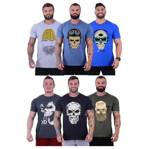 Kit 6 Camisetas Tradicional Masculina Clássica MXD Conceito Básica Camisas Estampas Algodão (P, Opção 10)
