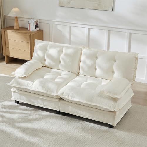 Image of 77 inch Loveseat, Sectional Couches for Living Room, Beige 2 Seater Modern Chenille Deep Seat Sofa Set, Salas para Casa, High Back Love Seat Couches, Cloud Modular Sectional Sets