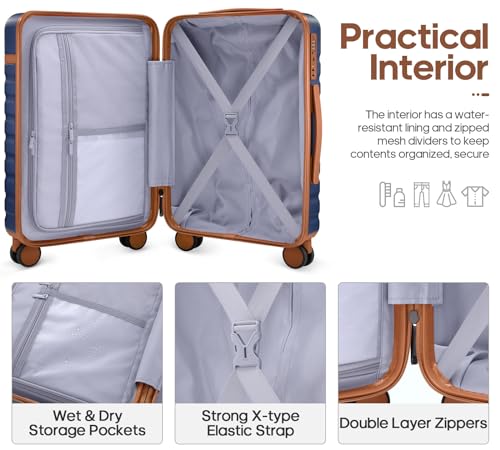 Image of UKEIN Luggage Sets 3 Piece, PC Hardside Large Luggage 24 Inch With Spinner Wheels with TSA Lock, Carry On Suitcase Set With Travel Backpack for Men (Blue, 3 piece set (24inch))