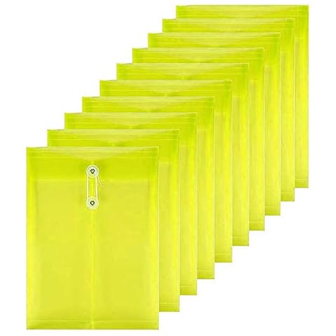 GERNIC 10 Pack Clear Blue Plastic Poly String Envelope with Expandable Gusset,for US Letter/ A4 Size Envelopes with Button String Snap Closure,1.2 inch Gusset Top Opening(Yellow) Cover