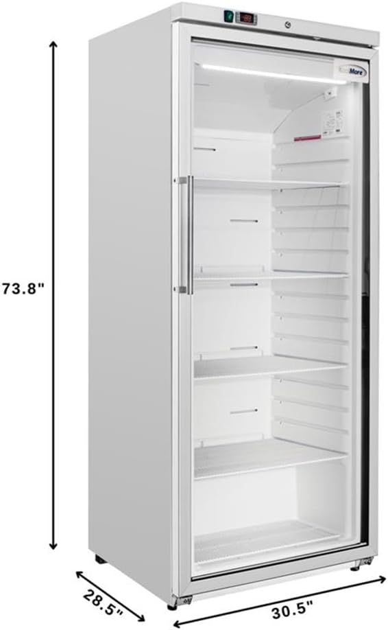 Pemberly Row 21 Cu. Ft. Auto Defrost Glass Door Upright Freezer, White Finish, Digital Temperature Control, 5 Adjustable Shelves, Freestanding Commercial Freezer for Restaurant or Kitchen Use