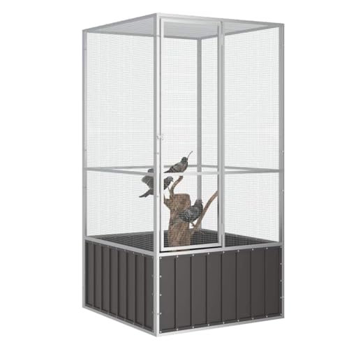 Emmtore Vogelvoliere Innen Außen Aufzuchtkäfig,All-in-One-Vogelkäfig Außenvoliere Käfig Vogelhaus Voliere,Verzinkter Stahl Vogelkäfig,Anthrazit,111 x 107 x 211.5 cm