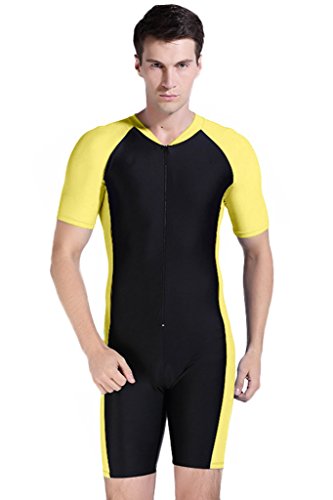 Cokar Short Sleeve One Piece Swimsuit UPF 50+ Rashguard Yellow Black-Man XX-Large