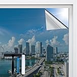 Volcanics One Way Window Film 90 x 195CM Privacy Film for Glass Windows, Heat Reflective Mirror Window Tint Film Home, Anti Glare Static Cling Window Stickers, Silver