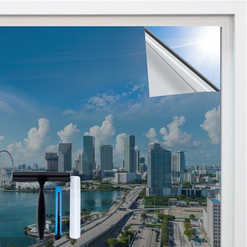 Volcanics Pellicola a specchio per finestre, 75 x 199 cm, con strumento di montaggio, opaca da un lato, dall'esterno, argento, protezione solare per finestre interne, adesione statica