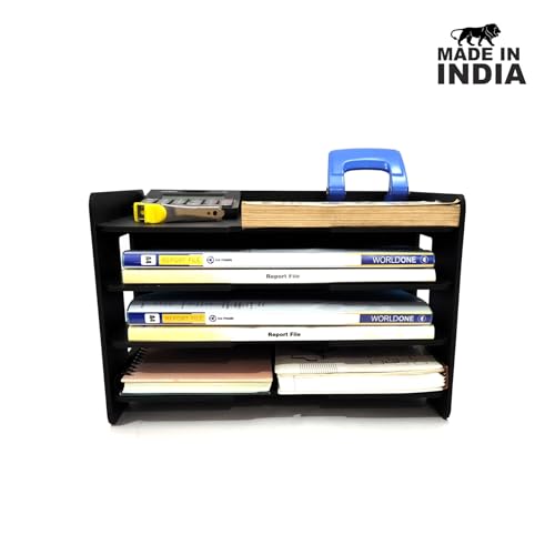 Image of Office File Tray - A4 Desk Tidy Organiser with | 4-Tier Document, Paper & Letter Tray | Multipurpose Desk Storage Rack for Home & Office (Black)