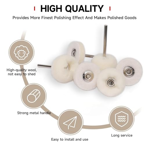 Image of Inditrust 5Pcs Wool Felt Polishing Wheel Set, T-Shaped Buffing Grinding Wheels with 3mm Shank for Rotary Tools, Metal, Jewelry, Watch, Glass & Mirror Polishing
