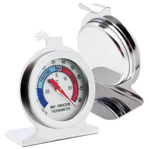 GEMMAHW 2-Pack Dial Fridge Thermometers - Easy to Read, Stainless Steel Freezer Thermometer, Refrigerator Thermometer with Hanging & Standing Dual Design