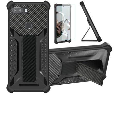Aroepurt Hülle Für Gigaset GS370 Plus Hülle Hülle Handyhülle Schutzhülle Cover [mit gehärtetem Glas-Screen-Protector] Hybrid [Folding Support Magnetic] [Frosted Anti-Fingerprint] Schwarz