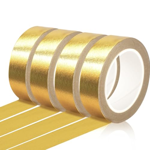 Phinus 4 Rolls Gold Tape Gold Washi Tape for Journaling 132FT Gold Foil Tape for Wall Decor Scrapbook DIY Crafts Gift Wrapping Planners (0.59in x 33FT)