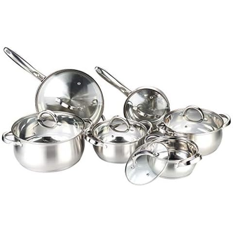 Heim Concept Cookware Set W-001 12-Piece Stainless Steel Pots and Pans Set, Kitchen Cooking Set with Glass Lid Cover