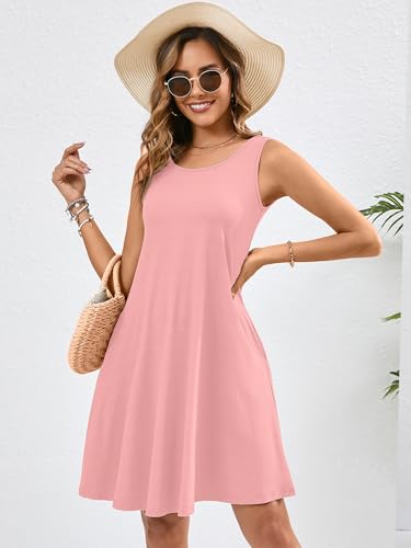 Image of KORSIS Summer Dress for Women Casual T Shirt Tank Dresses Sleeveless Swing Flowy Ladies Beach Vacation Sundress with Pocket