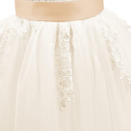 ABAO SISTER Lace Applique Tulle Sheer Neckline Flower Girl Junior Bridesmaid Dress Champagne Size 2 by ABAO SISTER - Image 2