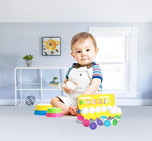 IQ Toys Matching Eggs Set, Toddler Match an Egg Toy, Educational Set of 12 Color and Number Recognition Learning Skills Eggs and Egg Carton for Toddlers Kids Girls and Boys