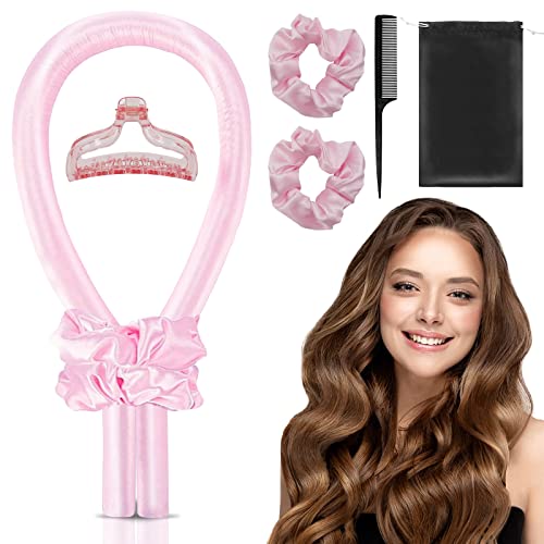 Bigodino Lungo per Boccoli, Heatless Hair Curler, Kit per Fascia Bigodino, Crea Bellissimi Ricci Senza Danneggiare i Tuoi Capelli (Rosa)