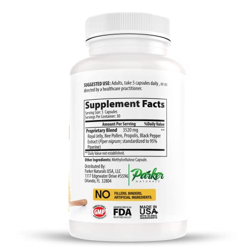 image for Parker Naturals Supreme Bee Pollen Capsules, 3520 mg Royal Jelly, Bee 