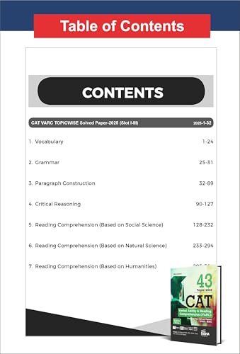 Image of Disha Combo (3 Books) 43 Topic-wise CAT QA, DILR & VARC Previous Year Solved Papers (2025 - 1994) 19th Edn | Previous Year Questions PYQs for CAT 2026
