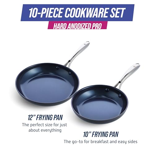 Image of Blue Diamond Cookware Hard Anodized Ceramic Nonstick, 10 inch and 12 inch Frying Pan Skillet Set, PFAS-Free, Dishwasher Safe, Oven Safe, Grey
