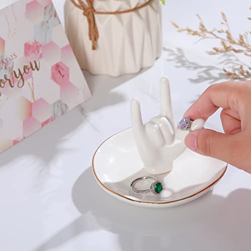 Image of PUDDING CABIN Ring Holder - I Love You Hand, Ceramic Jewelry Dish, Valentine's Day, Wedding, Birthday, Mothers Day Gifts for Women