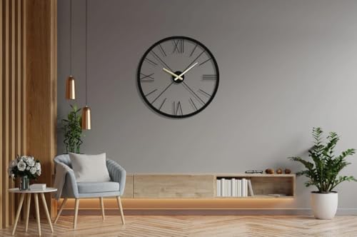 Image of Wall Clock Stylish Metal Analog Wall Clock for Living Room, Bedroom, Office, Kitchen, Home and Hall | Antique Fancy Big Size Modern Wall Watch (Black(DA-89), 50 CM)