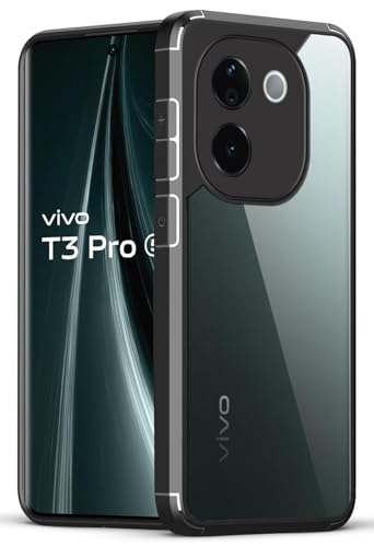 Image of SHINESTAR Ultra Slim Clear Back Cover for iQOO Z9s Pro 5G / Vivo T3 Pro 5G, Transparent Hybrid Hard Shell Plastic & Soft Silicone Rubber Bumper, Non-Yellow Acrylic Protective Cover - Black