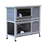 Rabbit Hutch Outdoor Indoor Bunny Hutch for 2 Rabbit Cage on Wheels Large Guinea Pig Cage with Pull Out Tray