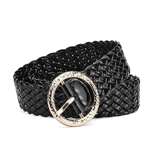 Women Woven Belts Glitter Belt Casual PU Leather Belts for Dresses Jeans Pants