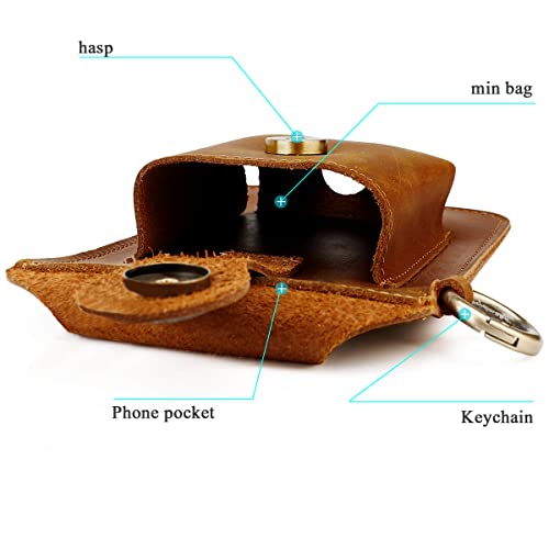 Dajingkj Pochete tático para caminhadas para homens bolsa de couro Crazy Horse com chaveiro para via