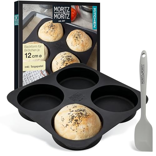 Moritz & Moritz Burger Buns Backform Silikon Rund 12cm Ø - Für Brot, Burger Buns und XXL Muffins – inkl. Teigschaber