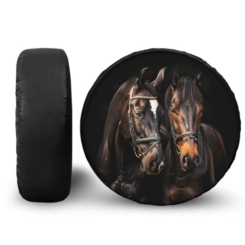 Image of Pensura Spare Tire Cover Cool Black Horses Design Wheel Protectors Weatherproof Dust-Proof Wheel Tire Covers for Trailer SUV Truck Camper Travel Trailer Accessories 14-19 inch