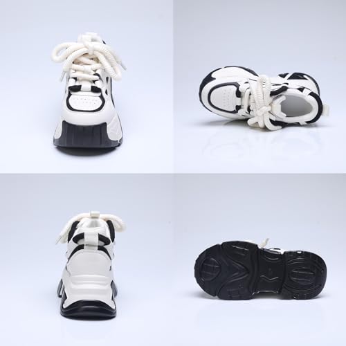 KCTRFSJ Women's Lace-up Chunky Platform Casual Sneakers,Fashion Round Toe Low Top Breathable Dad Shoes,Comfortable Non-Slip Height Increase Sport Shoes3