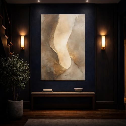 Toile beige et or tableau abstrait vertical salon 50x75 cm - 4