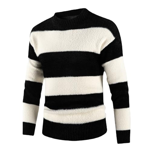 Maiyifu-GJ Men's Striped Long Sleeve Mock Neck Pullover Sweater Crewneck Color Block Casual Cable Knit Sweaters