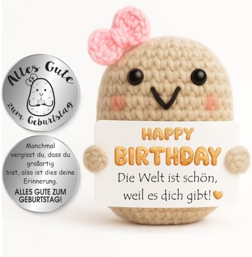 Tixlux Pocket Hug Positive Kartoffel Figur, Handgefertigte Strickwolle Mini Kartoffel Dekorationsfigur mit Glücksbringer (Silber), Geburtstagsgeschenk für Freundin, Kollegen und Fa