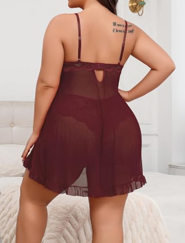 Image of Avidlove Plus Size Lingerie for Women Sexy Lingerie Dress Lace Babydoll Lingerie V-Neck Open Front Strap Nightdress