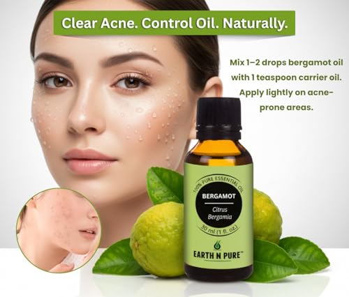 Image of Earth N Pure Bergamot Essential Oil | 100% Pure Natural Therapeutic Grade | Steam Distilled Citrus Bergamia Peel Oil | For Diffuser, Aromatherapy, Skin Care, Hair Care & DIY | 15ml