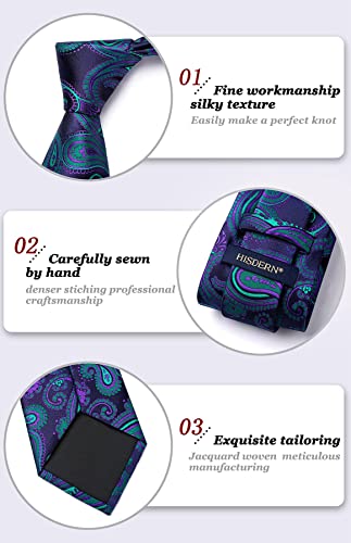 Image of HISDERN Mens Ties Extra Long Tie and Pocket Square Set 63 Inch XL Tie Pack Collection Present Box Necktie Lot 3 PCS