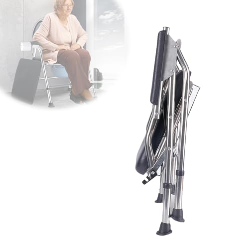 Klappbarer Toilettenstuhl mit Armlehnen und Rückenlehne,3 in 1 Toilettenstuhl für Senioren,Höhenverstellbarer WC Stuhl mit Töpfchen Tragbare Toilette für Senioren und Pflege