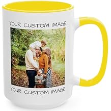 Personalized Coffee Mug Custom Photo, Text, or Logo Ceramic Mug Tea Cup | Taza Personalizada with Picture or Message | Customized Gift Idea for Men & Women, Mom, Dad, Friends - White/Yellow | 15oz