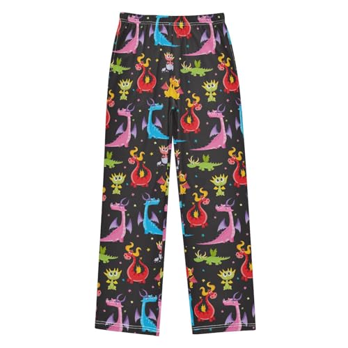 Cute Cartoon Dragon Boys Long Pants Soft Trousers Elastic Waist Kids Lounge Bottoms with Pockets S-XL