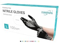 EUROPAPA® 100x Nitrilhandschuhe Box Einweghandschuhe, Einmalhandschuhe, Untersuchungshandschuhe, Nitril Handschuhe, puderfrei, ohne Latex, unsteril, latexfrei, disposible gloves (L, Schwarz)