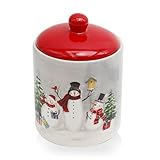 Aynaxcol Christmas Themed Winter Holiday Ceramic Cookie Jar Food Storage Jar with Airtight Lid Gnome Xmas Candy Canister Storage Container