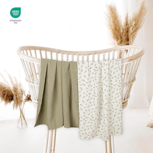 Image of lulumoon Baby Muslin Swaddle Blankets: Soft Receiving Blanket for Newborn - Cotton Swaddling Blanket for Neutral 2Pack(Leaf Autumn)