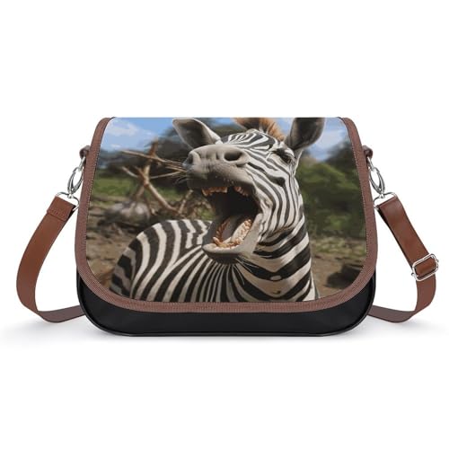 RLDOBOFE Funny Zebra Crossbody Bags for Women Vegan Leather Handbags with Adjustable Strap Trendy Medium Shoulder Bag Lightweight Travel Saddle Bag Little Purse Wallet
