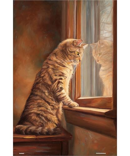 PieceRelax PieceClicks Plastic Jigsaw Puzzle for Adults 500 Pieces - Lucie Bilodeau - Peering Out the Window - 18.8 X 12.6 Inches, Most Satisfying Table Games, No Glue Needed [U1054]