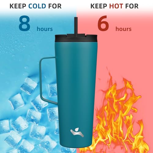 Image of Konokyo 26 oz Insulated Tumbler with Handle & Straw, Stainless Steel Mug