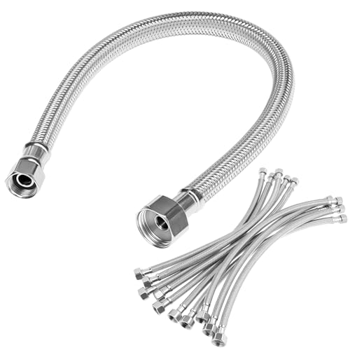 QWORK 16 Inch Faucet Hose 10 Pcs Stainless Steel Braided Supply Line Faucet Supply Lines 16 x 3/8 Comp x 1/2 FIP