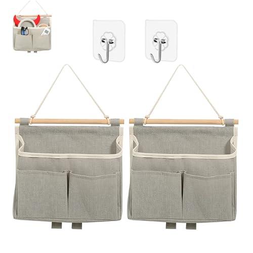 Fonyiunce 2 Pieces Organizador Colgante con Bolsillos, Alta Capacidad 3 Compartimentos con Gancho Adhesivo, Organizador de Pared for Bolsa Colgante para Casa, Oficina, Caravana, Cocina (Gris)
