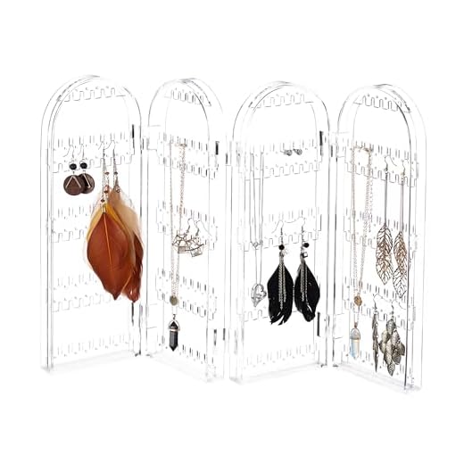 Relaxdays expositor pendientes plegable, acrílico, transparente, 4 compartimentos, 28 x 10,5 x 8 cm.